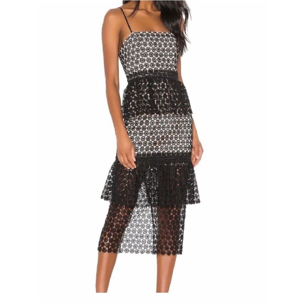 NBD Dolores Black Lace Midi Dress Size M